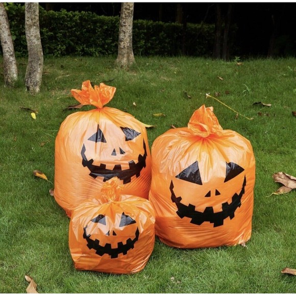 Lawn Bags Pumpkin Jack O Lantern Set Of 6 Multiple Sizes W/ Twist Ties Kimober - Picture 2 of 7